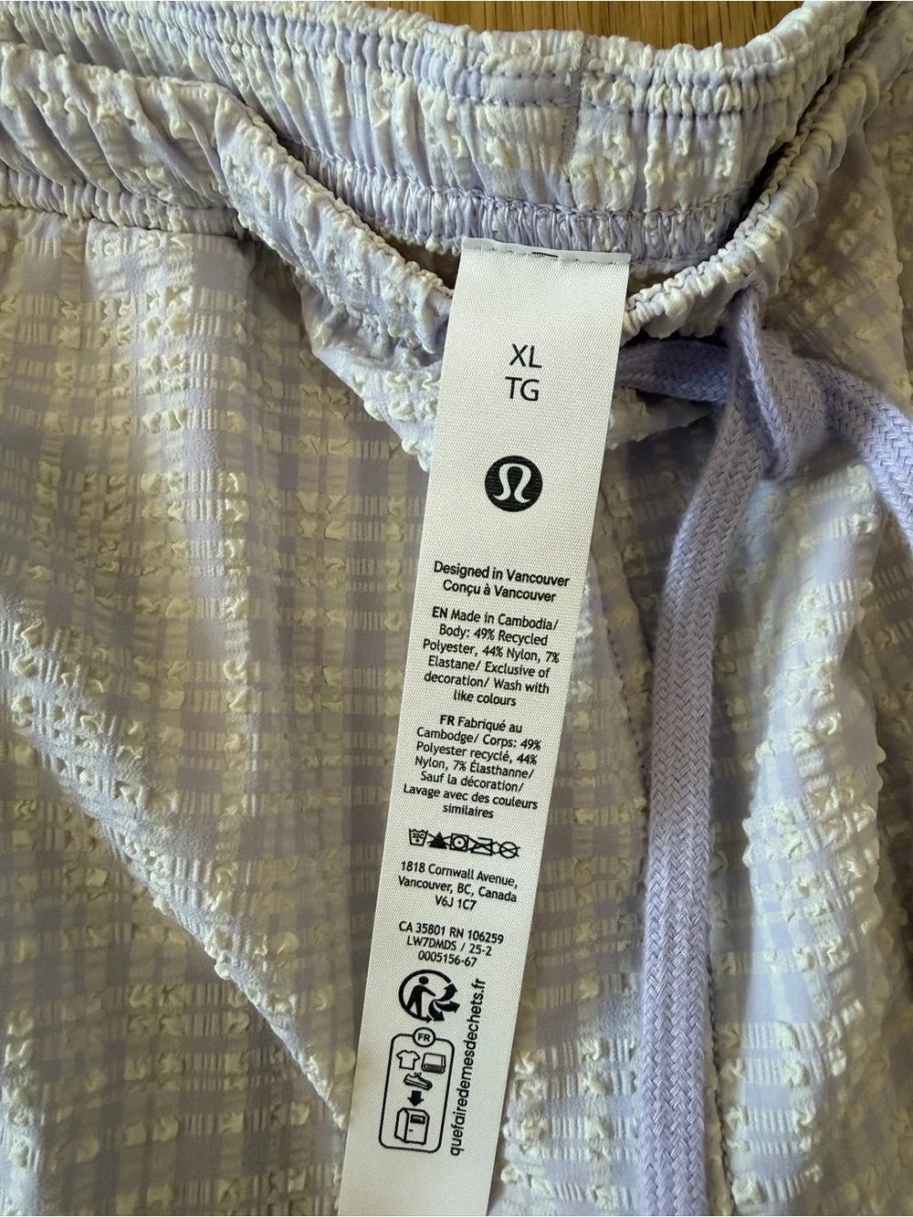 Lululemon Lavender Seersucker Check MR Pull-On Shorts XL